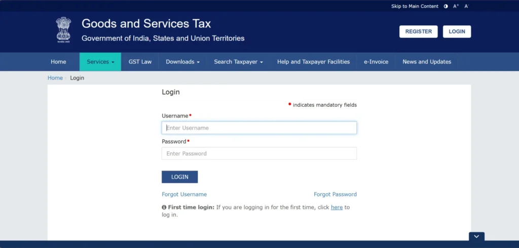 Goods and Service Tax Login (GST)